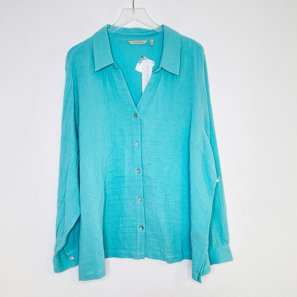 Soft Surroundings Womens Addison Gauze Big Shirt Size 3X Blue Cotton Button-Up - Picture 1 of 9